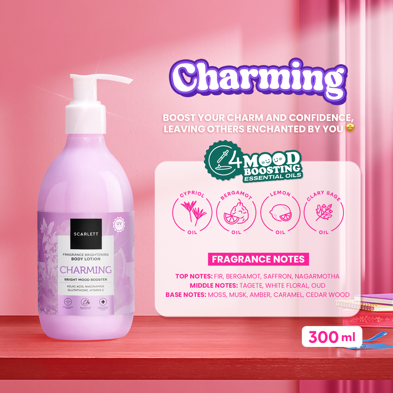 Scarlett New! Fragrance Brightening Body Lotion Bright Mood Booster Charming